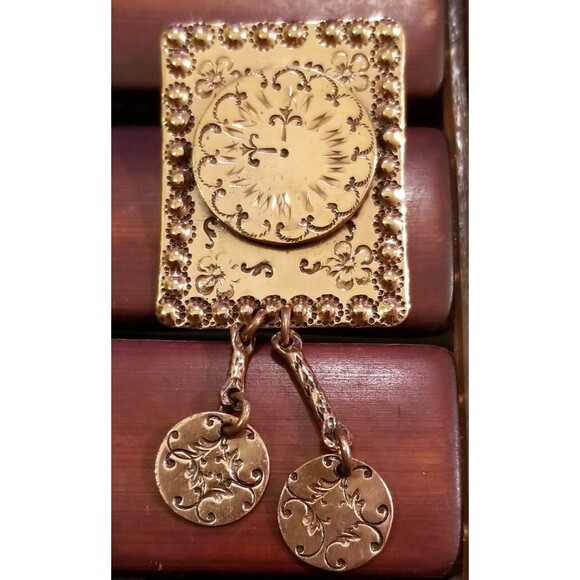 Vintage Signed Gret Barkin Hand Wrought Bronze Clock Brooch 1.2"x2.8" - Picture 2 of 3